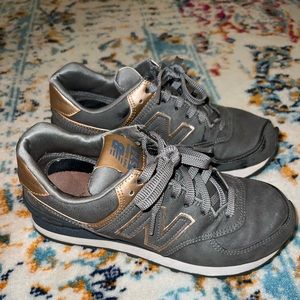 New Balance 574 rose gold and grey sneakers